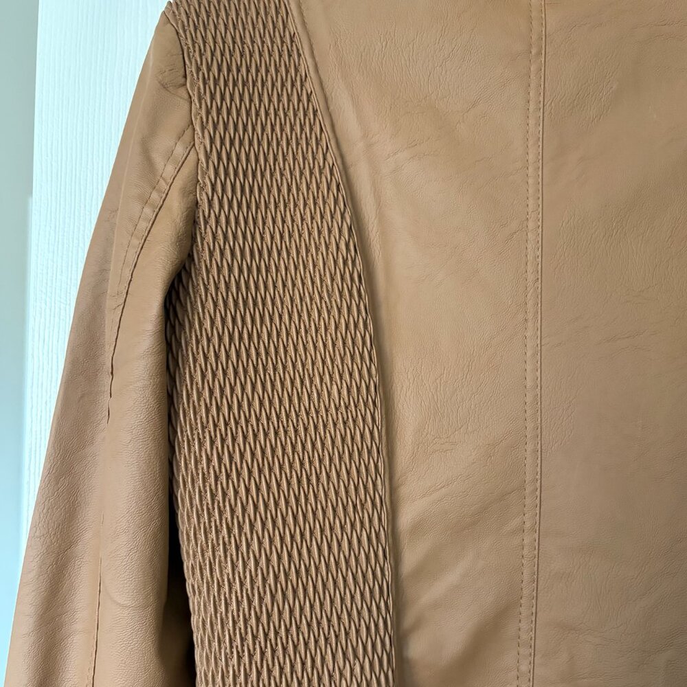 Brown Faux Leather Jacket | Size S (Fits Like a Medium) | Zip Front - Picture 5 of 7